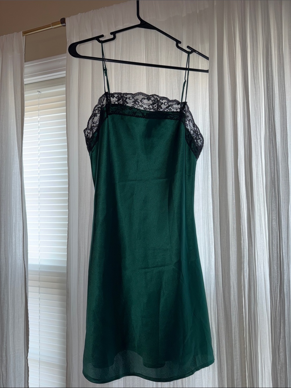 Lace Trim Emerald Slip Dress